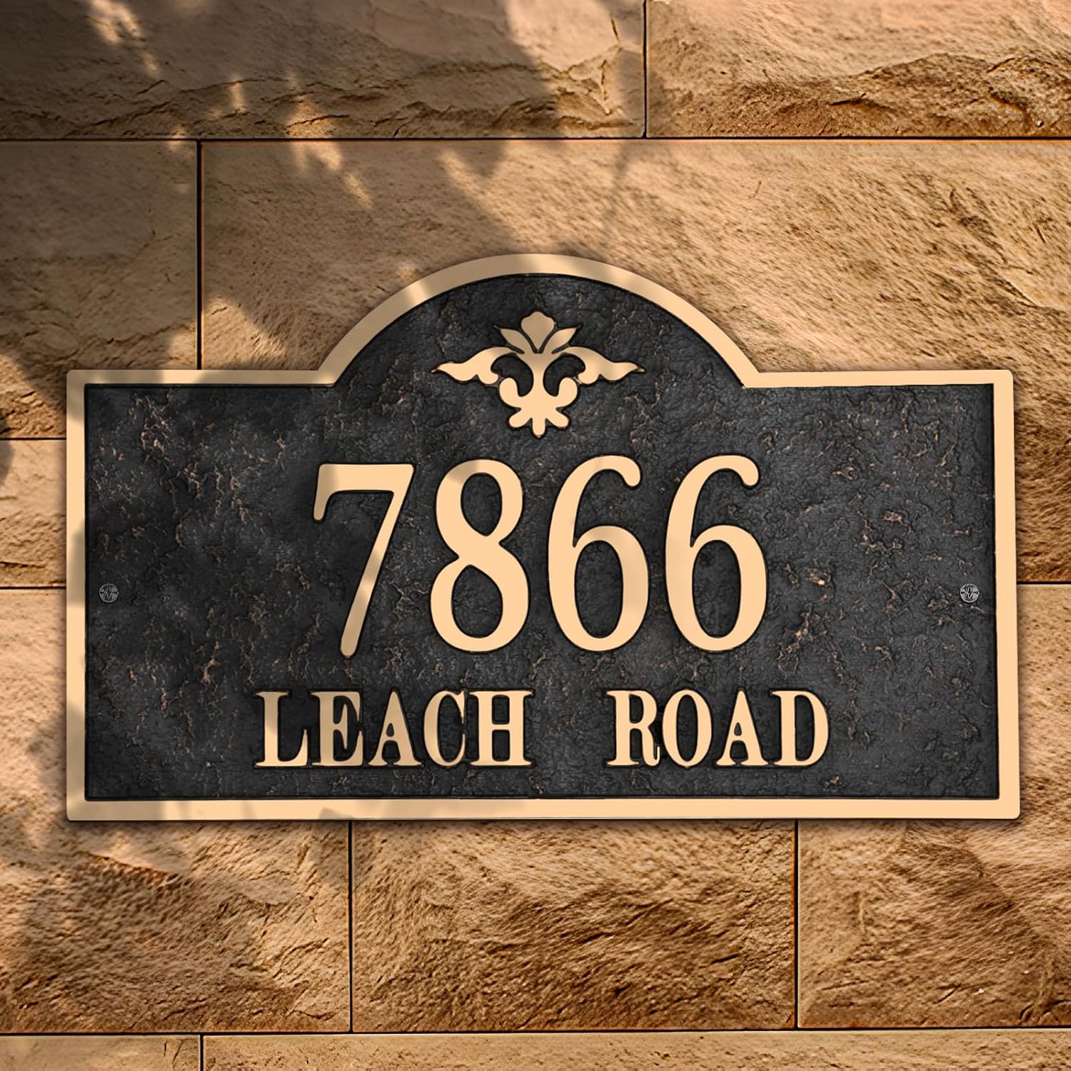Address Plaque 1/4‘’ Thick - Personalized House Number Sign Plaque,Address Sign,House Address Numbers for Outside House,Fence,Drive Way,Apartment Metal No Fading 2-Line Large Options Old Century 10'' x 6.1''(Rose Gold)