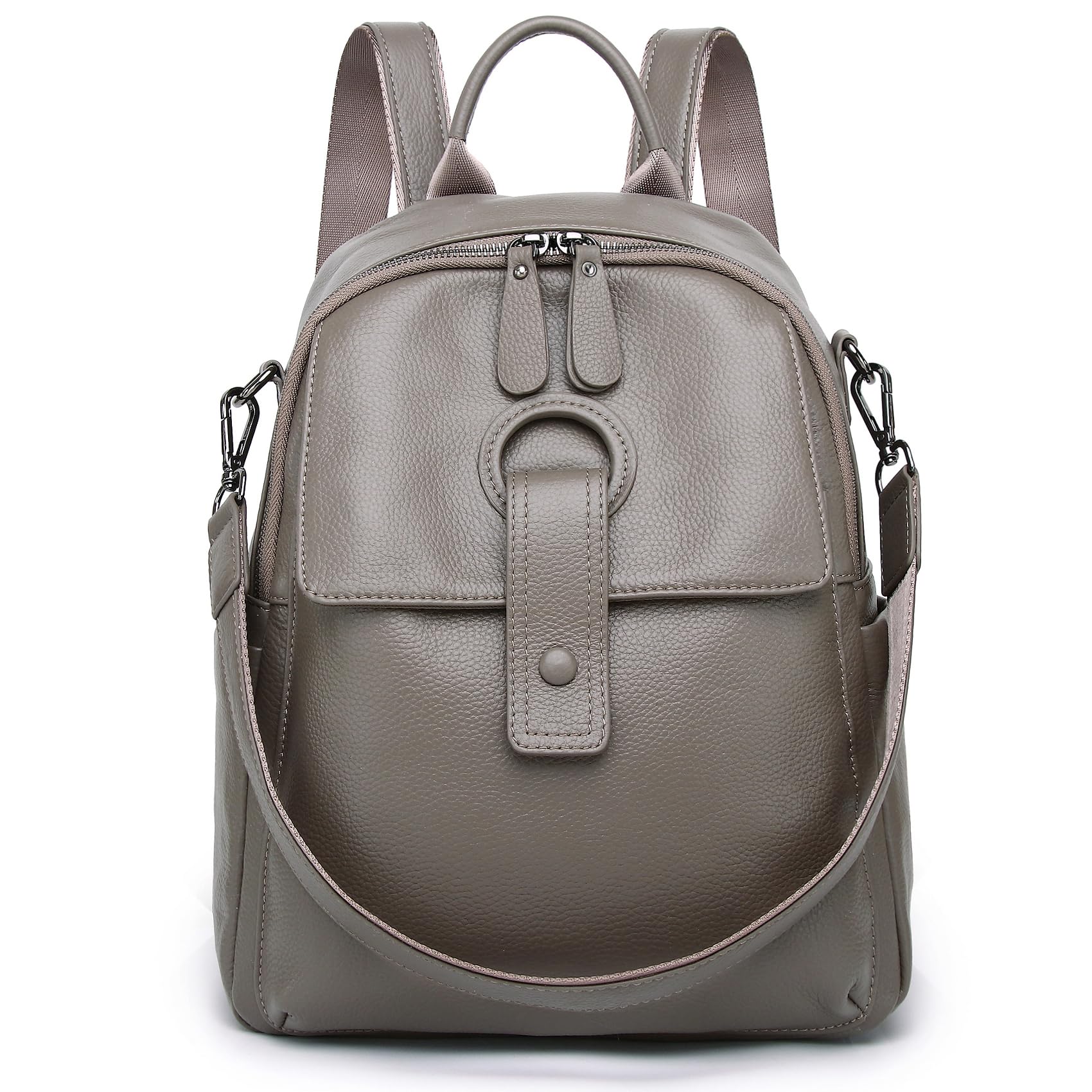 Wesccimo Genuine Leather Backpack Purse For Women Grey Real Soft Leather Travel Convertible Ladies Shoulder Bag