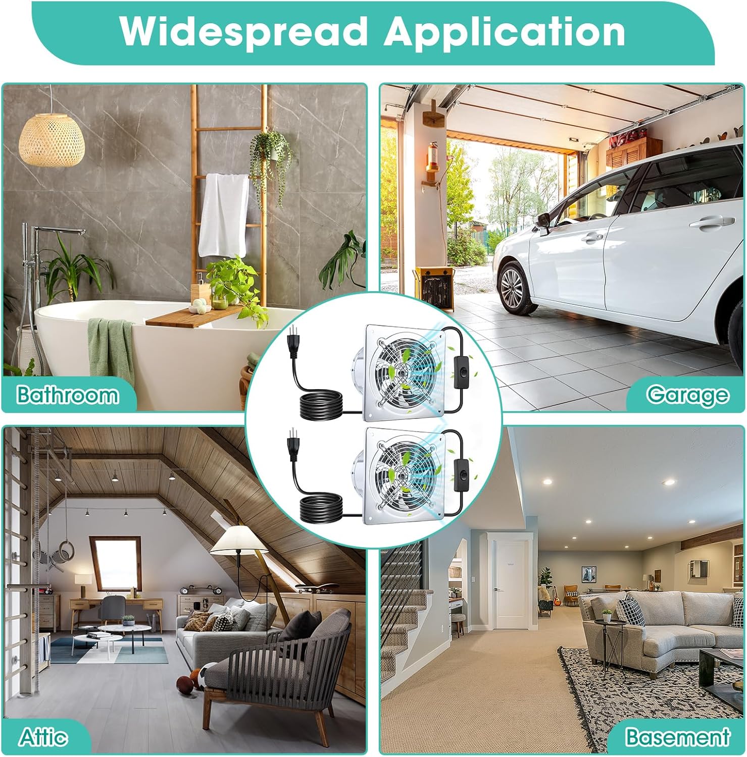 Saillong 2 Pack Silver 6 Inch Kitchen & Bathroom Wall Exhaust Fan - 308CFM Extractor Ventilation Fan with Damper & Low Noise Ceiling Mount for Garage Attic Window Ventilation, 110V