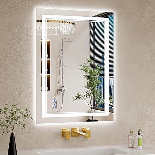 Miniatura 29 de Espejo de baño LED de 30 x 40 pulgadas con luces, antiniebla, retroiluminado + luz frontal, regulable, espejo de tocador LED para pared, espejo de
