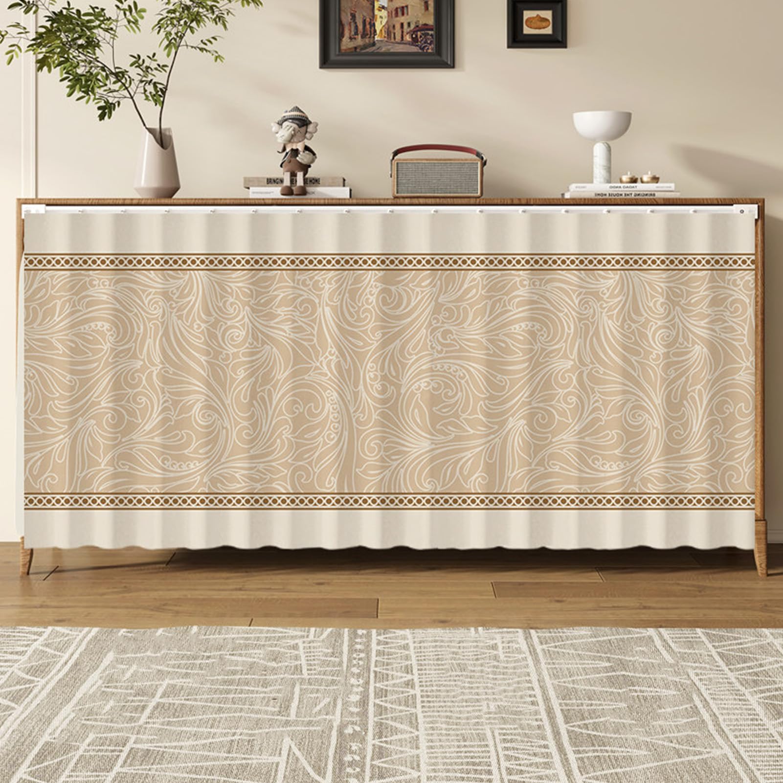 ZZYK Shelf Adhesive Open Closet Curtains,Dust Proof Privacy Kitchen Storage Curtains,under Sink Cabinet Curtain Skirt Hanging Doorway Cover Easy To Install,H,W(50cm) x H(90cm)