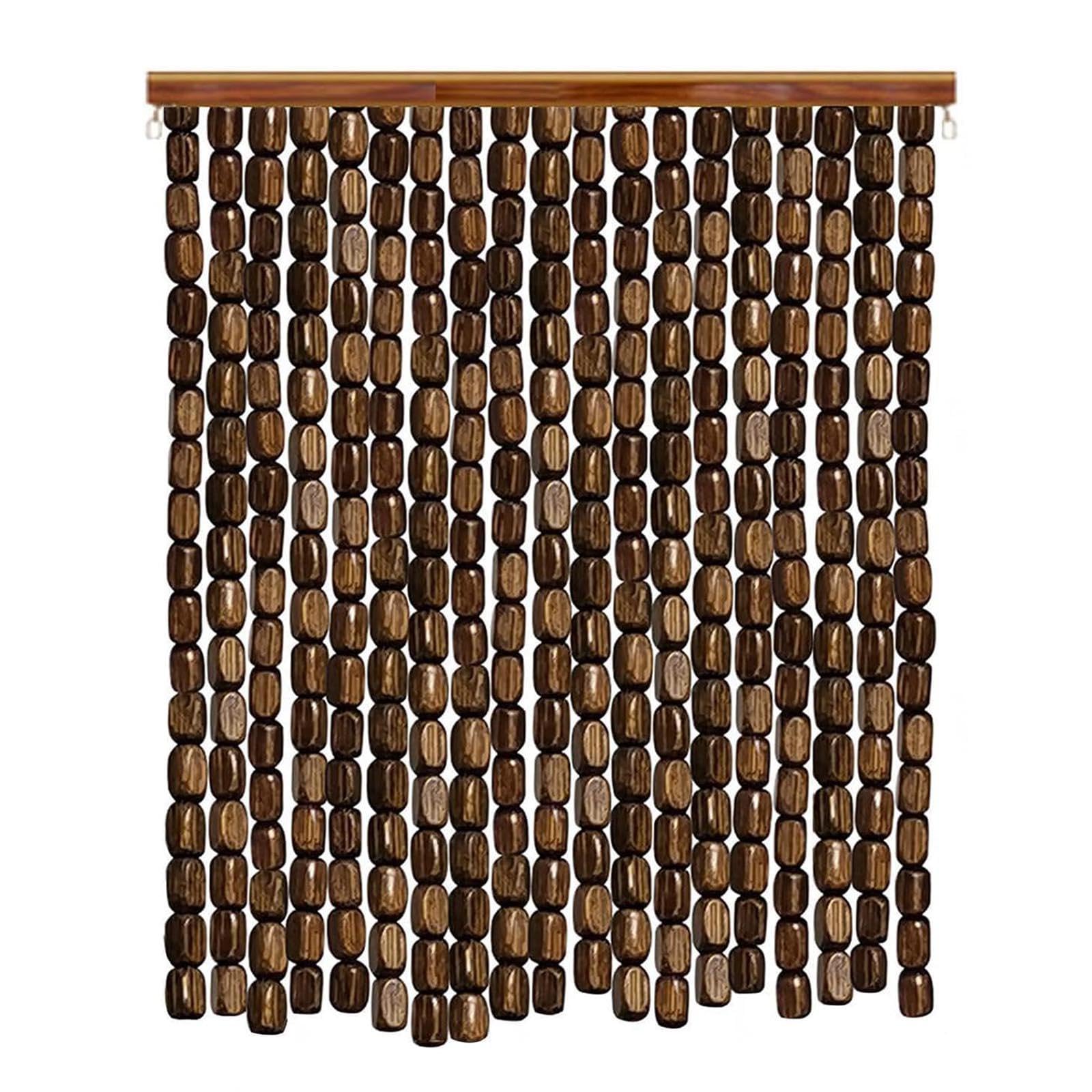 Rideaux De Perles Suspendus,Rideaux De Perles en Bois De Bambou Naturel,Rideau De Porte Perles Brins,Panneaux De Anti Mouche,Faits À La Main,Pour Patio, Cuisine, Balcon,W×H-100strands(100×210cm)