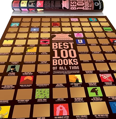 Travel Revealer Póster de 100 libros para rascar, 24 x 17 pulgadas, lista de cubo de libros, póster para rascar, póster para raspar de los 100