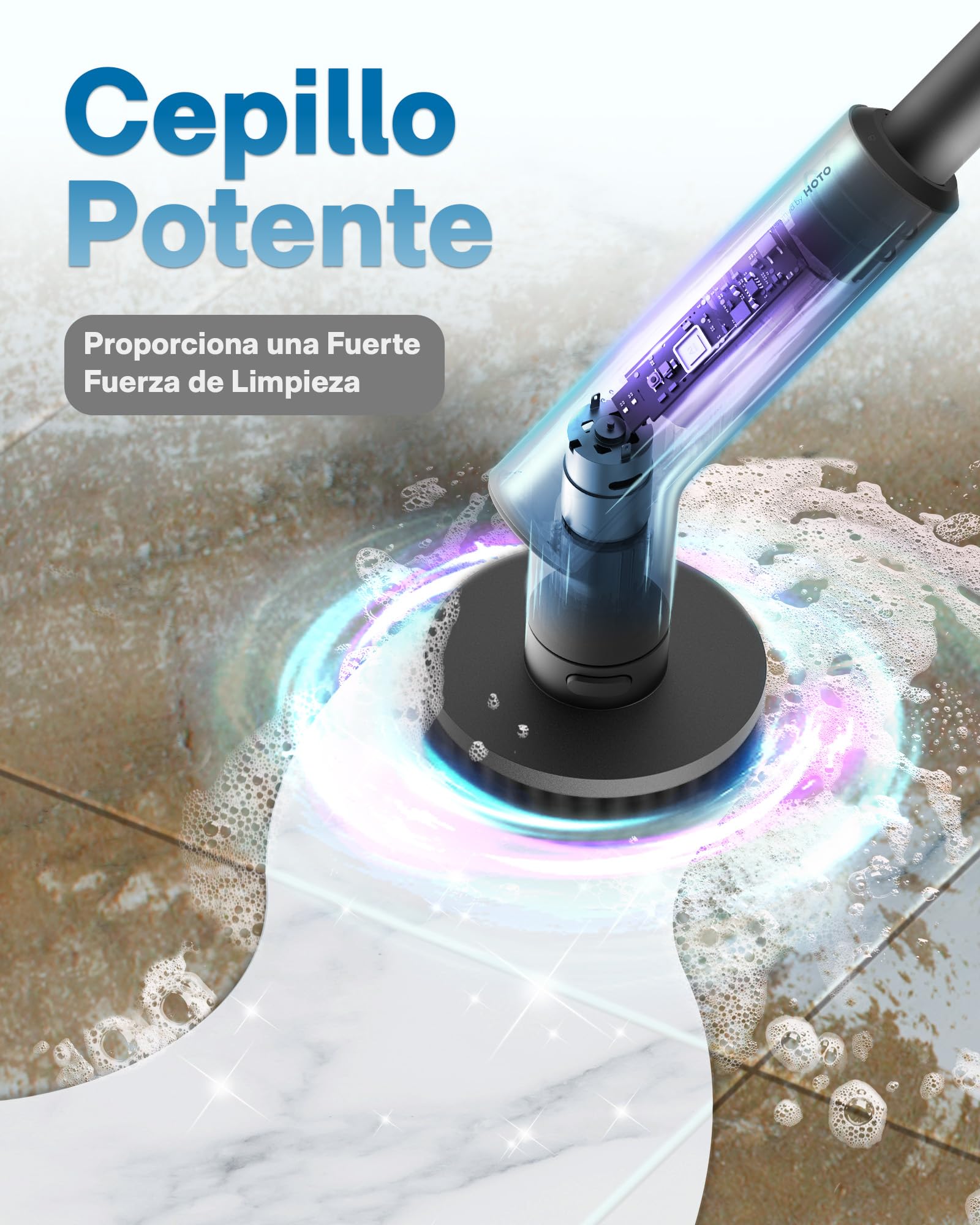 HOTO Cepillo Electrico Limpieza Hogar, Cepillo Limpieza Electrico con 6 Cepillos Reemplazables, 2 Velocidades, Mango Ajustable 90-120CM, IPX7 Resistente al Agua, para Baño, Cocina, Coche, Tina