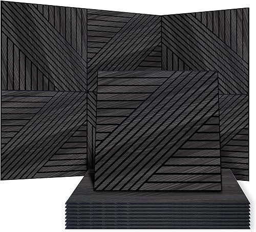 Miniatura 9 de WoveN SounD Paneles de pared acústicos artesanales, 24 x 24 pulgadas, paquete de 8 unidades, chapa de madera tallada a prueba de sonido, Linear