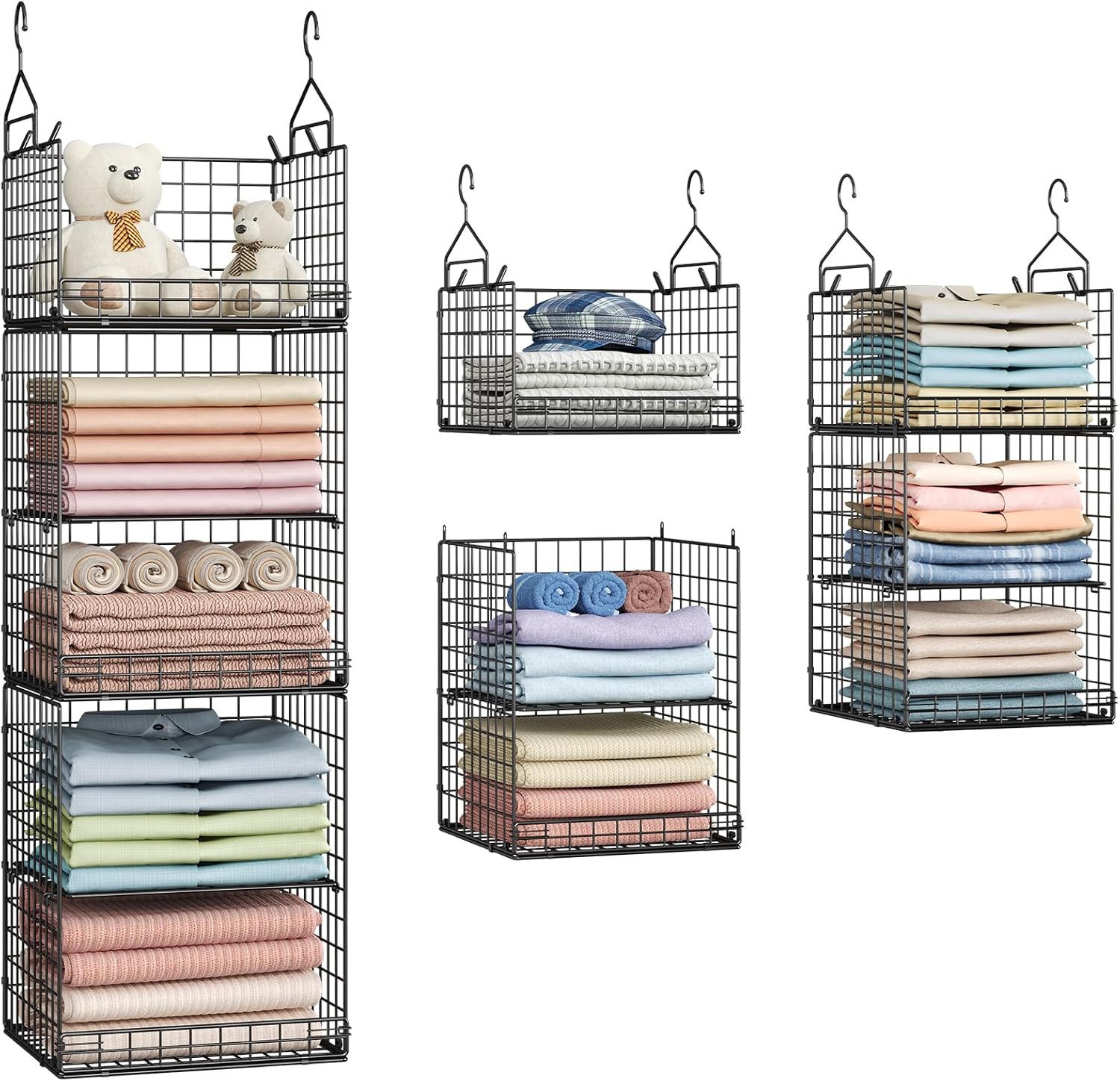 5 Tier Hanging Organizer Storage divider hooks adjustable baskets items