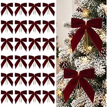 24 Pcs Burgundy Velvet Bows for Christmas Tree,Dark Red Tree Bows | 3.5 x 3.5 Inch Burgundy Bows for Christmas Tree,Velvet Christmas Bows Ornaments for Gift Wrapping Vintage Decorations,1" Wide