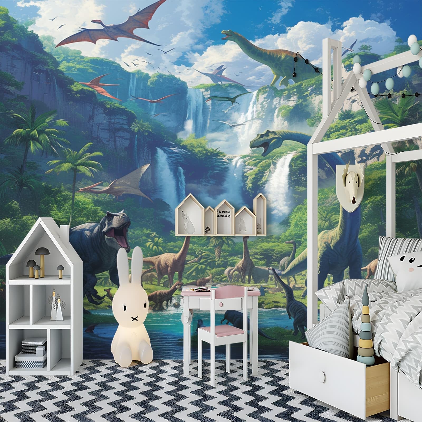 Tapete Fototapete 3d Effekt Dinosaurier Mit Tiermotiv Wandbild Wanddeko für Wohnzimmer Schlafzimmer, GrüN Vlies Tapeten mit Geruchsfreiheit Wandposter Wandkunst, 350x256cm