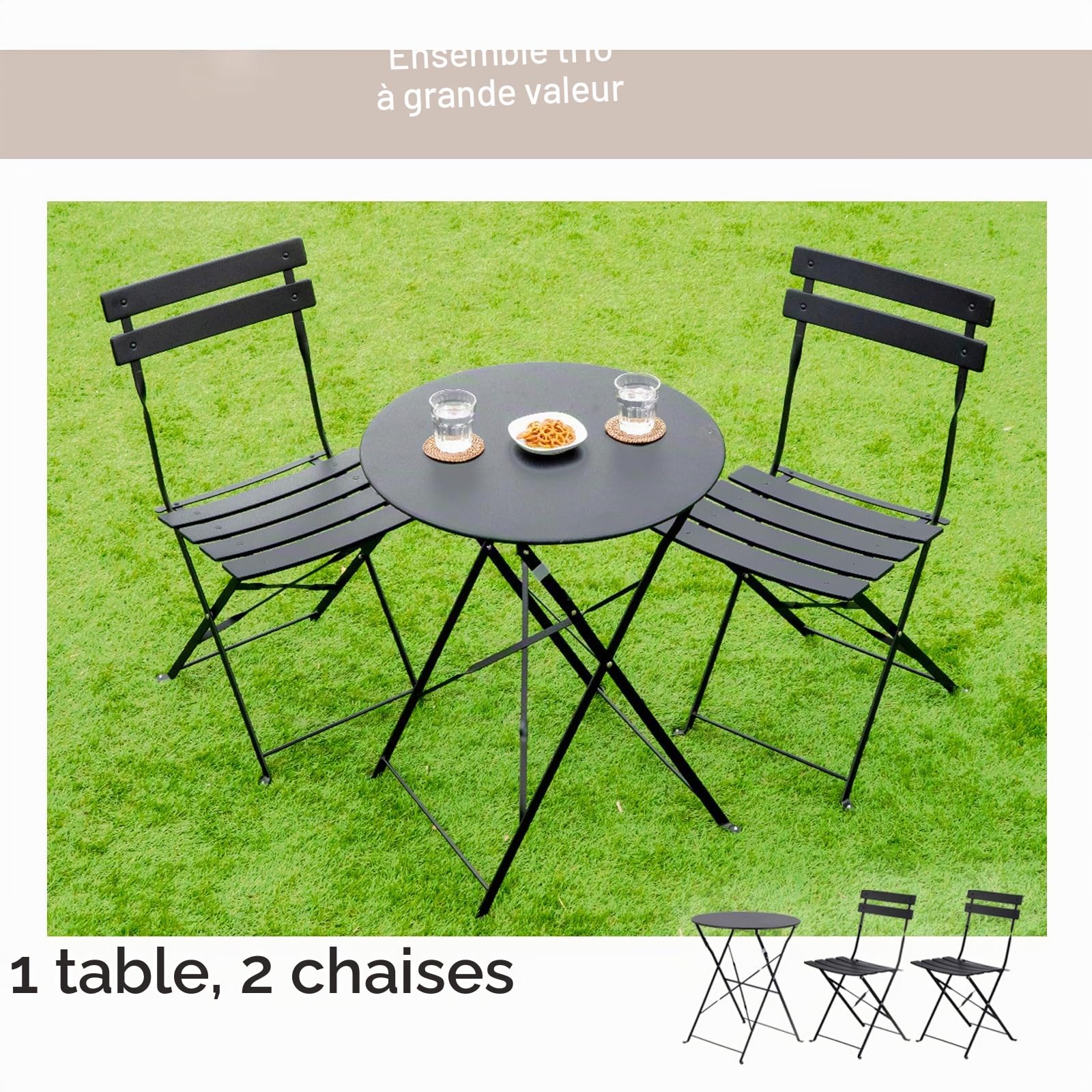 Ensemble bistrot pliable 3 pièces, pour intérieur/extérieur, 2 chaises et 1 table, résistant aux intempéries pour intérieur/extérieur, rouge