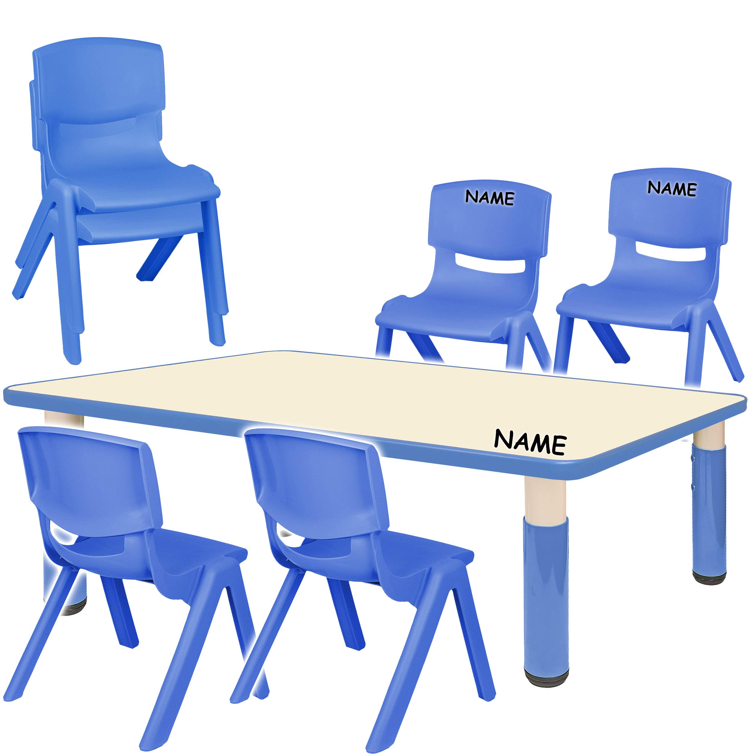 alles-meine.de GmbH Sitzgruppe für Kinder - Tisch + 6 Kinderstühle - Größen & Farbwahl - blau - höhenverstellbar - 1 bis 8 Jahre - Plastik - für INNEN & AUßEN - Kindertisch/Kin..