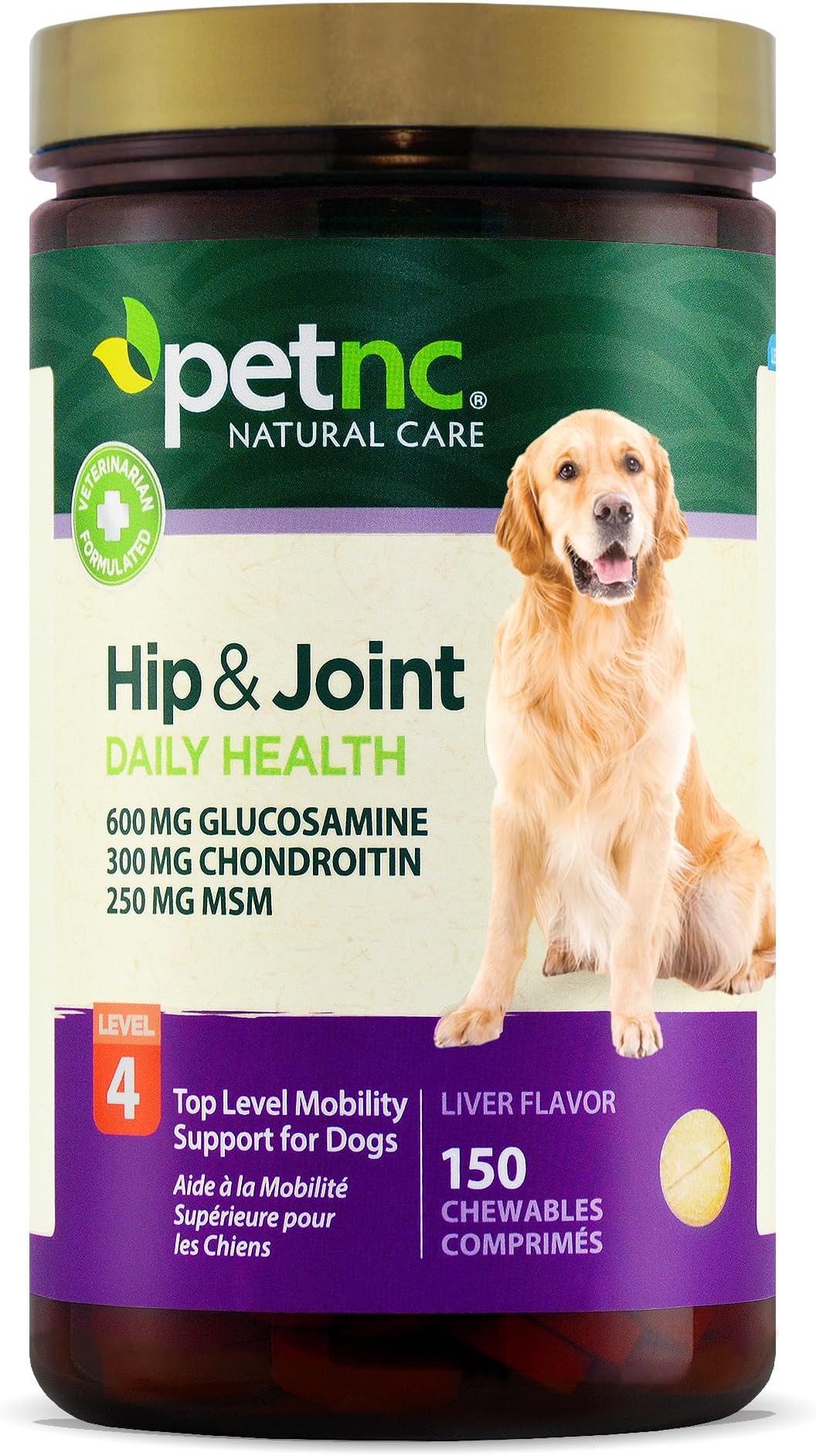 Petnc Natural Care Level-4 Hip & Joint Health Supplement for Dogs (150 Chews), Glucosamine Chondroitin MSM Dog Chews with Manganese, Liver-Flavored Bone & Joint Support Supplement
