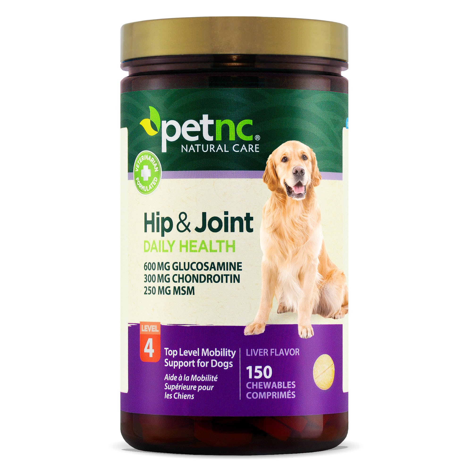 PetNC Natural CareLevel-4 Hip & Joint Health Supplement for Dogs (150 Chews), Glucosamine Chondroitin MSM Dog Chews with Manganese, Liver-Flavored Bone & Joint Support Supplement