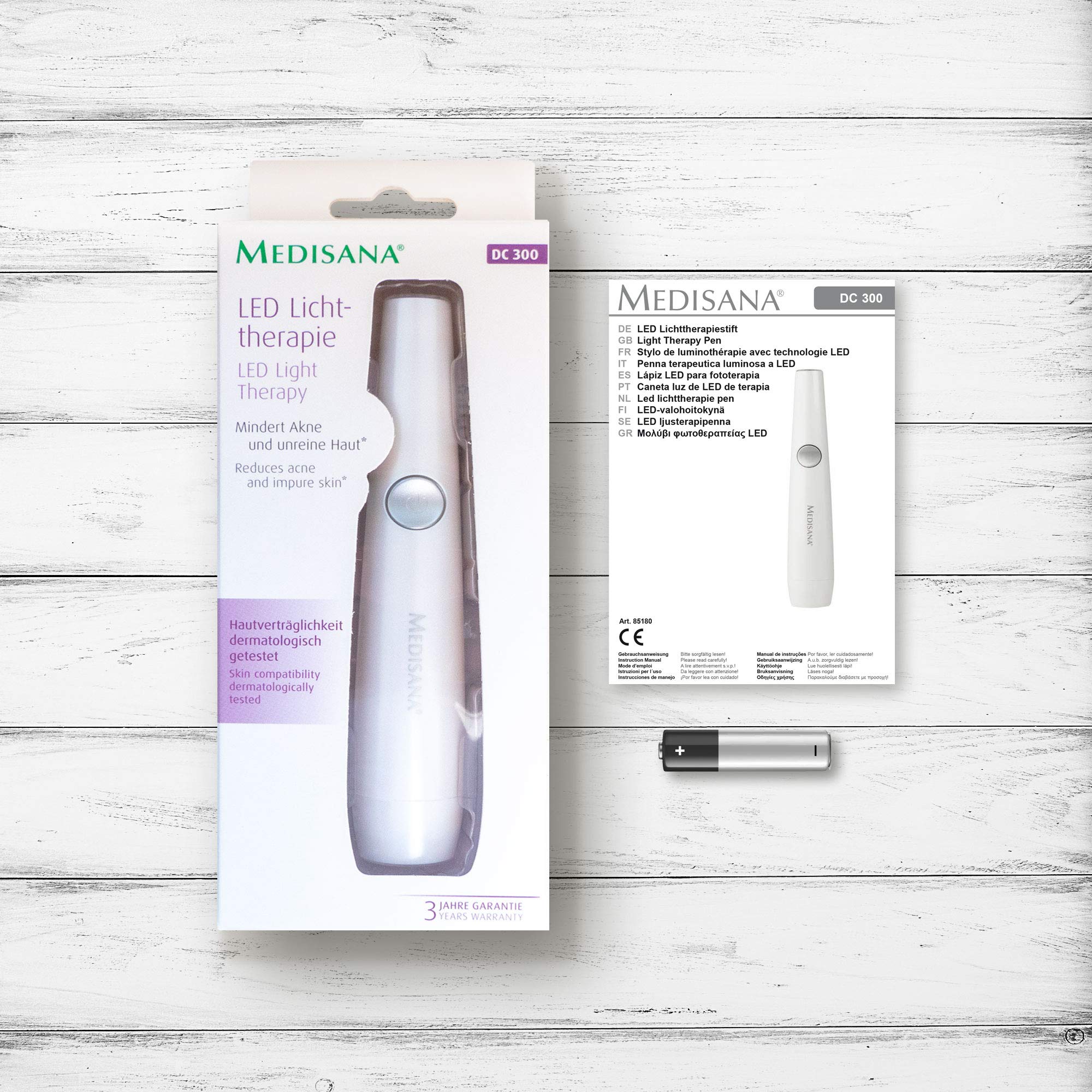 medisana DC 300 Anti-Akne-Stift, LED Lichttherapie, Akne Behandlung, Behandlung von Pickeln, Entzündungen, Hautunreinheiten und Mitessern, Für alle Hauttypen