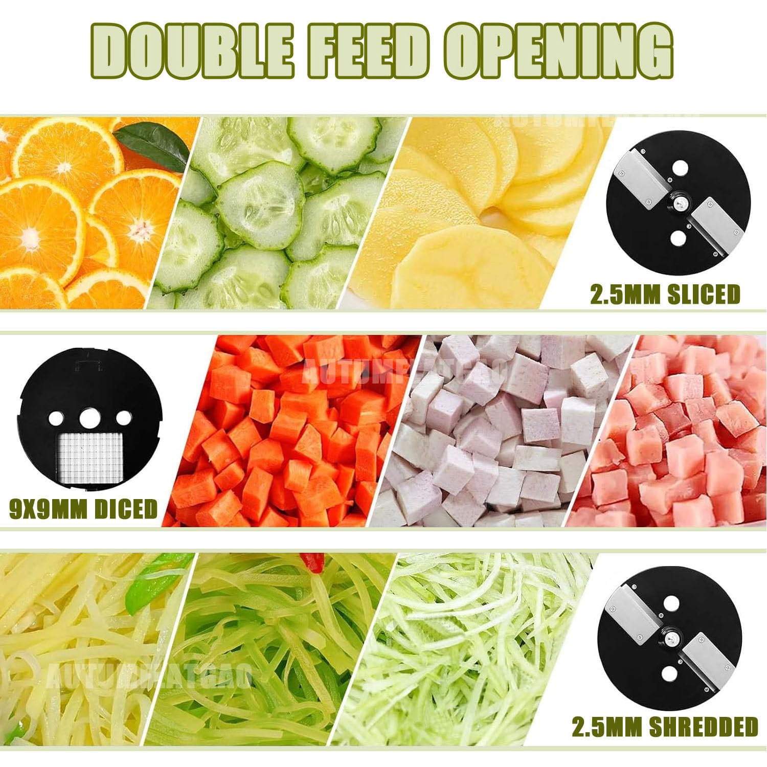 Cortador De Verduras Electrico, Picadora De Verduras, Doble Puerto De Alimentación, Procesador De Alimentos con 4 Cuchillas De Acero Inoxidable para Zanahorias, Patatas Y Cebollas