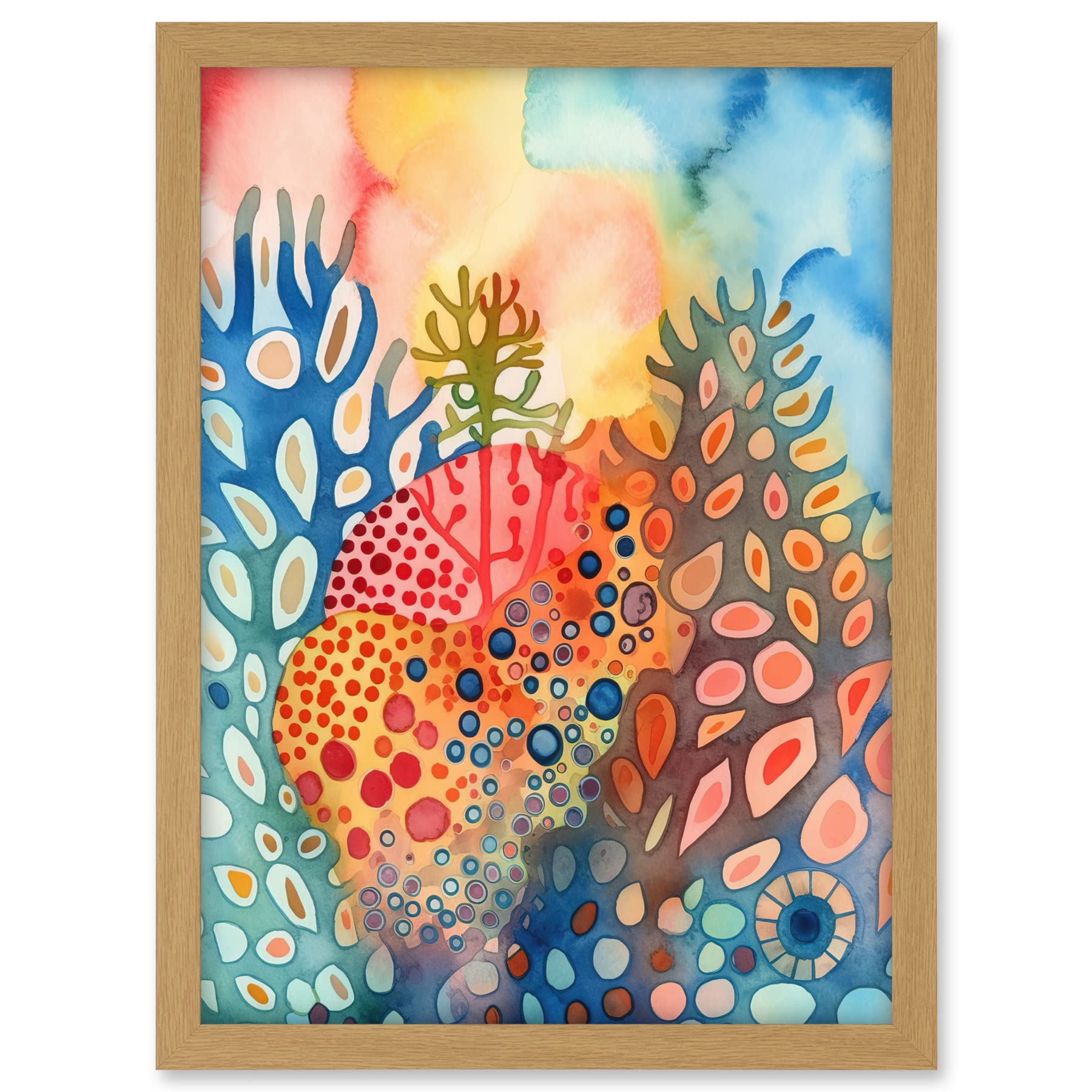 Artery8 Coral Reef Folk Art Watercolour Painting Artwork Framed A3 Wall Art Print