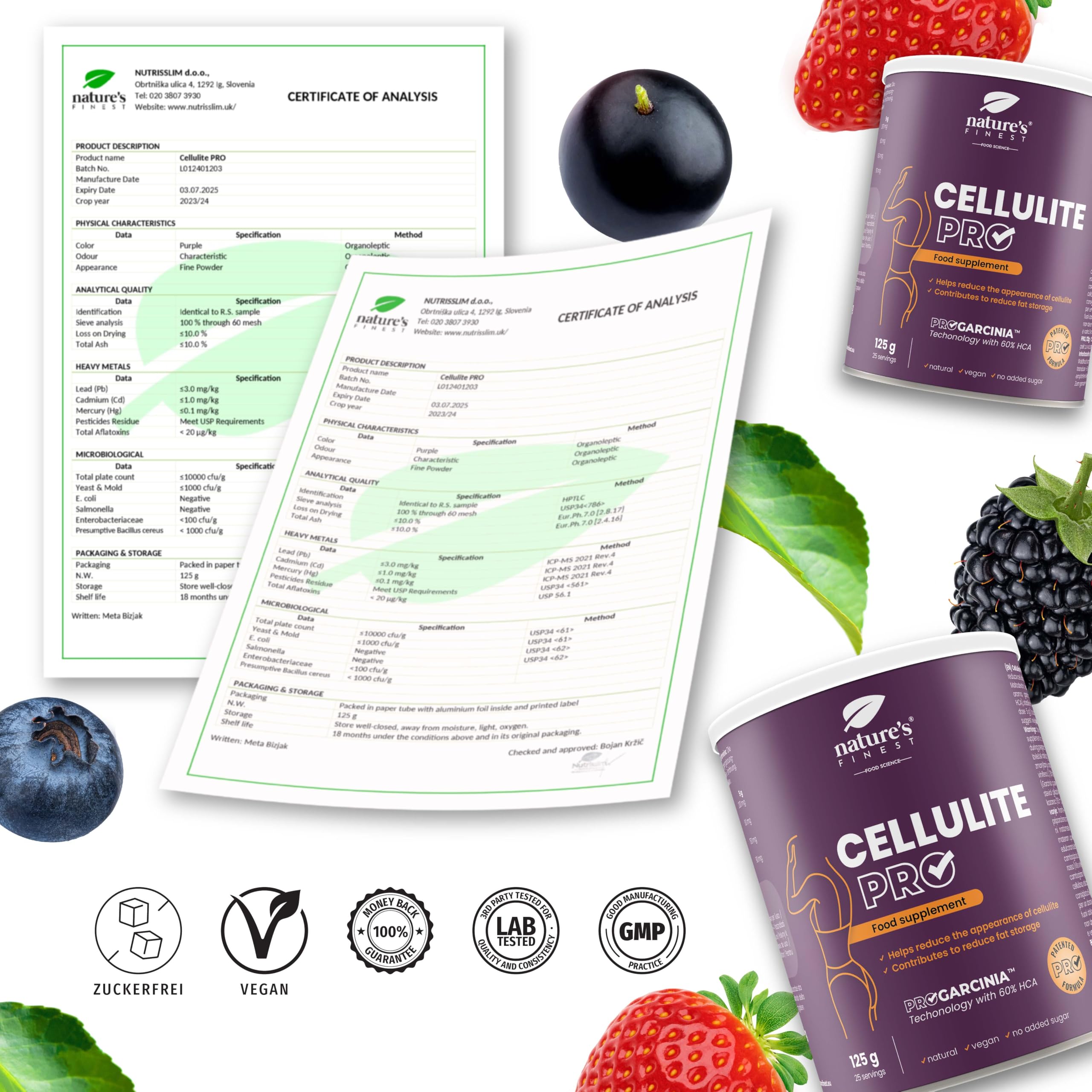 Nature's Finest by Nutrisslim Cellulite PRO - Anti Cellulite, Hunger Blocker, Fettblocker zum Abnehmen für Damen - Mit Garcinia Cambogia und Rotweinextrakt