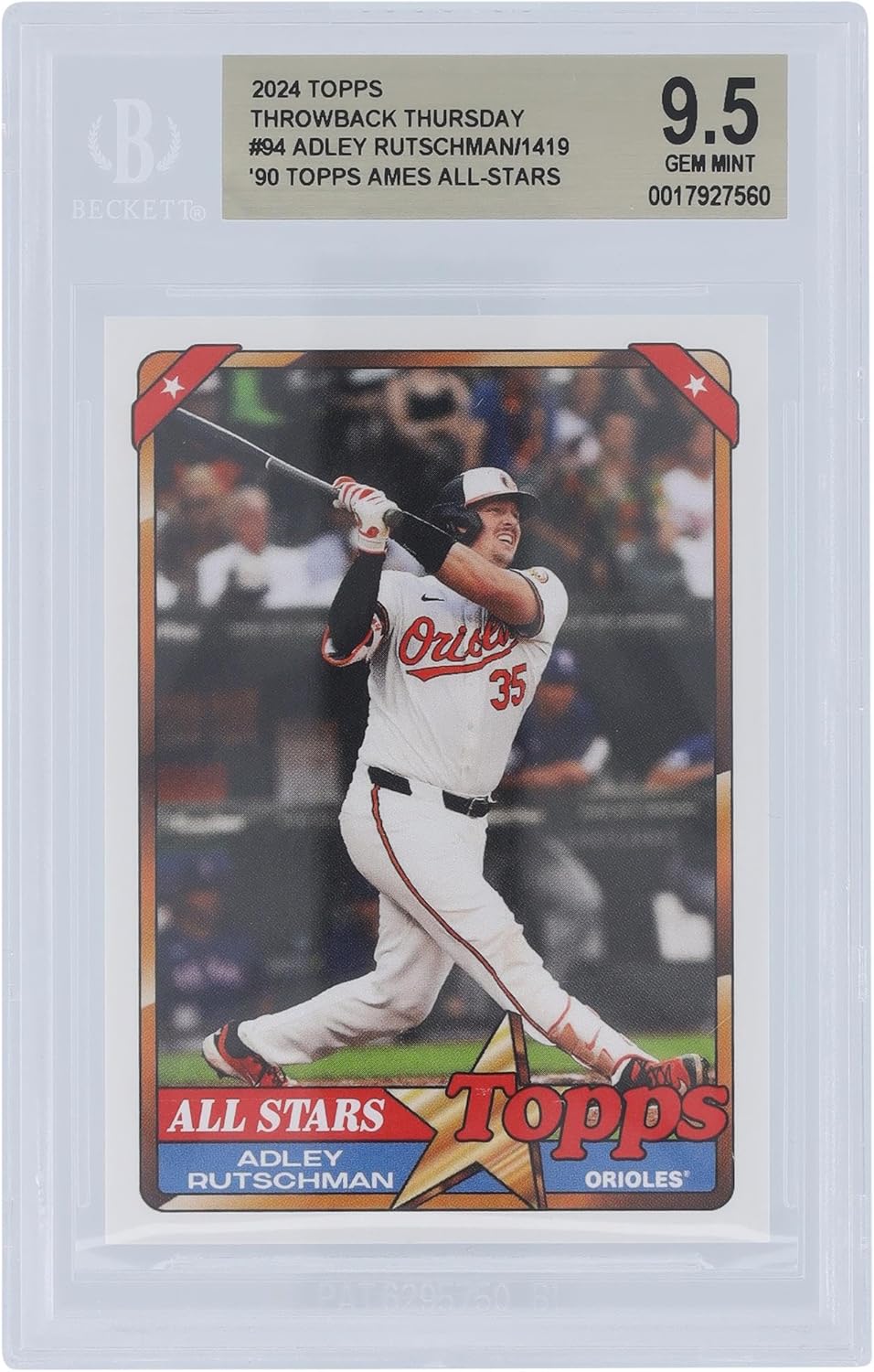 Adley Rutschman Baltimore Orioles 2024 Topps TBT 90 Topps Ames All-Stars #94 BGS Authenticated 9.5 Card - Baseball Slabbed Rookie Cards