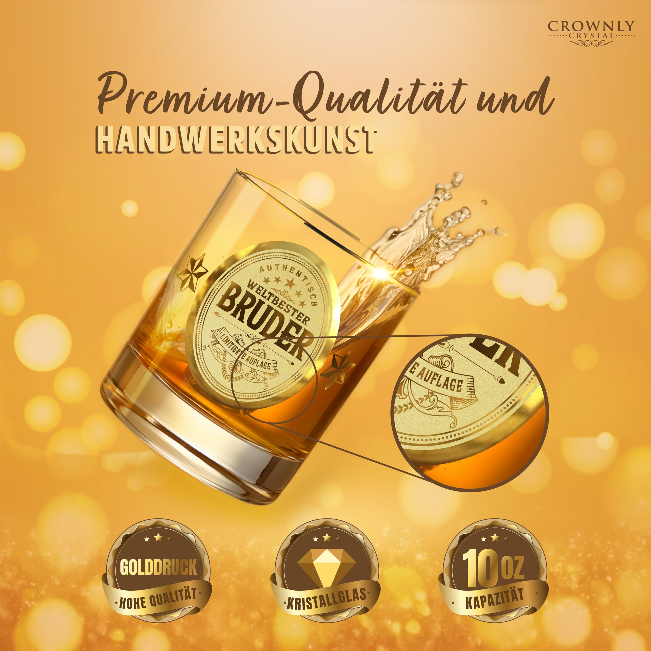 CROWNLY CRYSTAL® Geschenk für Bruder Whiskyglas Personalisierte Geschenke Geburtstagsgeschenk Mit Gravur