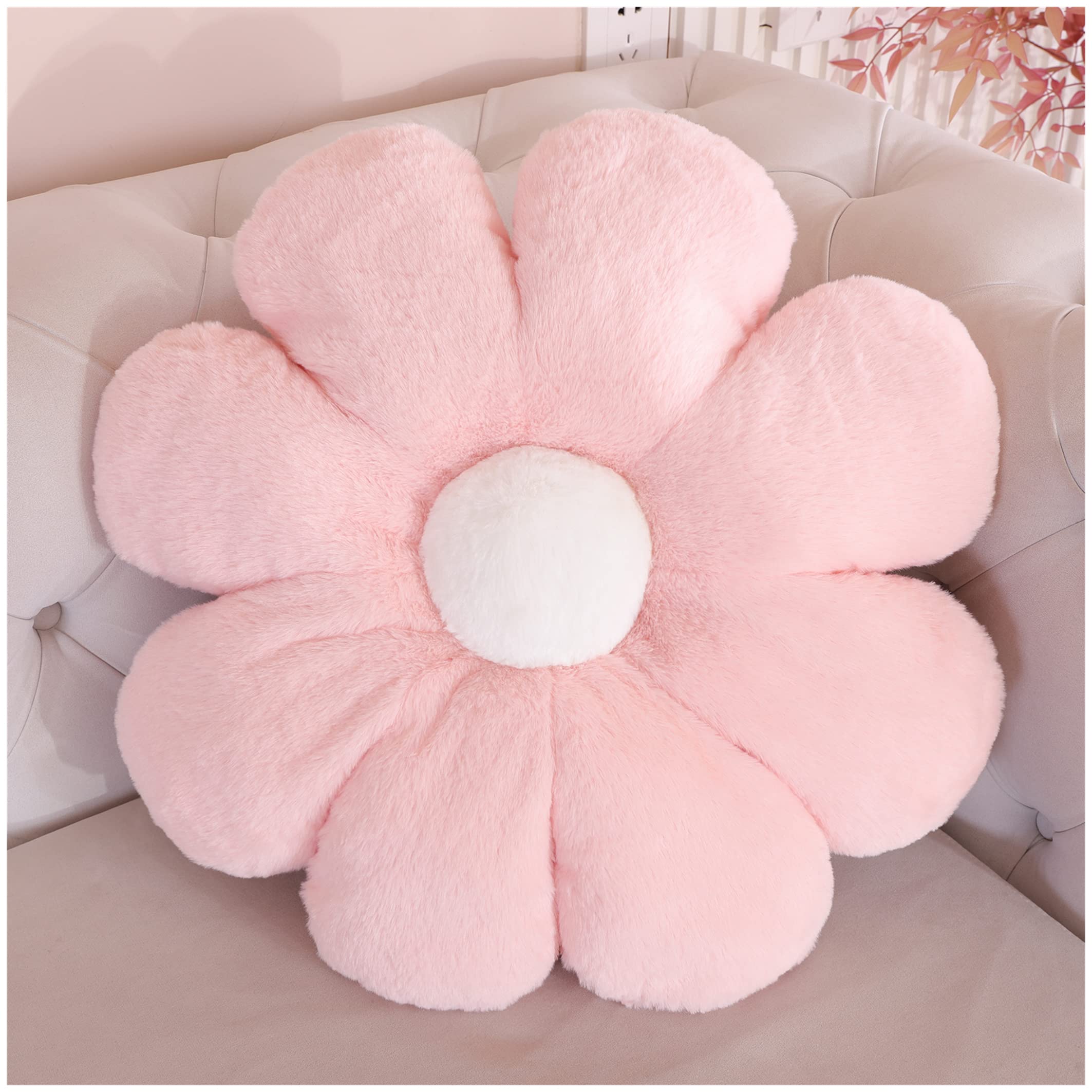 YILANLAN flower pillow floor plush cushion office cushion sofa cushion room decoration (60cm*60cm, Powder white)