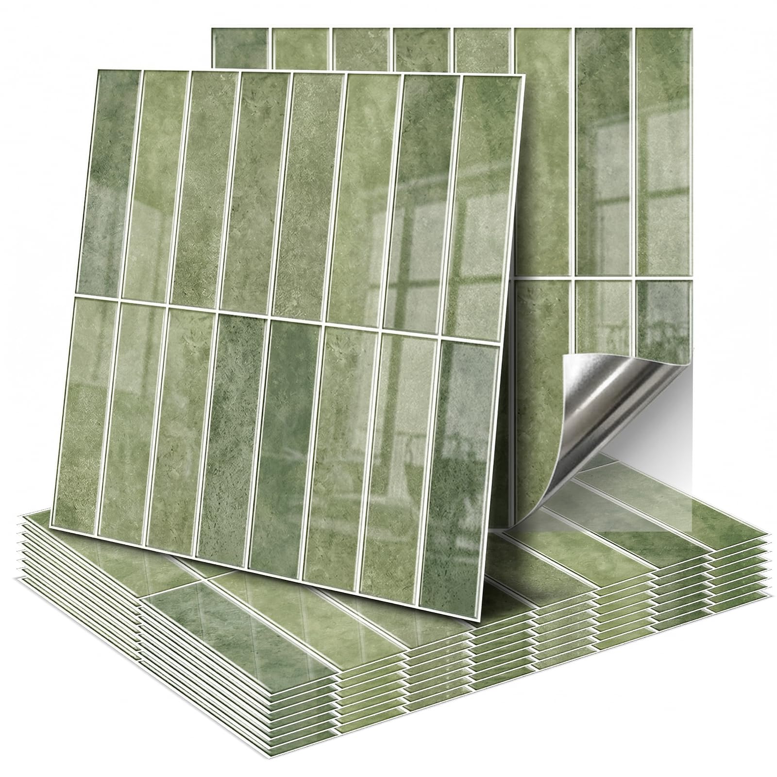 3D Fliesenaufkleber 30x30 cm Selbstklebend Küchenrückwand Wandfliesen Senfgrün