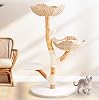 Real Wood Modern Cat Tree Tower, Cat Scratching Post with Bed for Indoor Cats Large Adult, Solid Wooden Climbing Tower, Cute Wicker Condo, Aesthetic Stand, Boho Luxury Pet Furniture