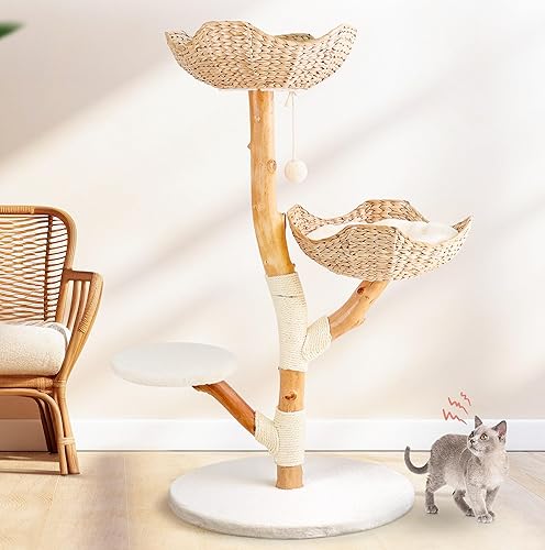 Real Wood Modern Cat Tree Tower, Cat Scratching Post with