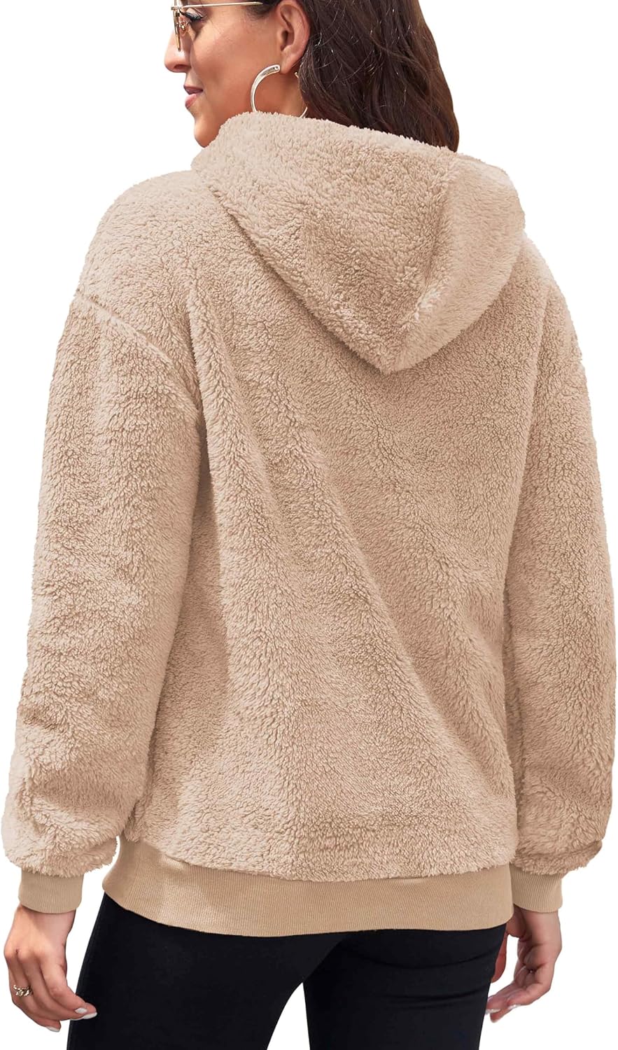 Neineiwu Womens Casual Sherpa Hoodies Fleece Sweatshirts Fuzzy Pullover Fluffy Outerwear with Pockets - Image 4