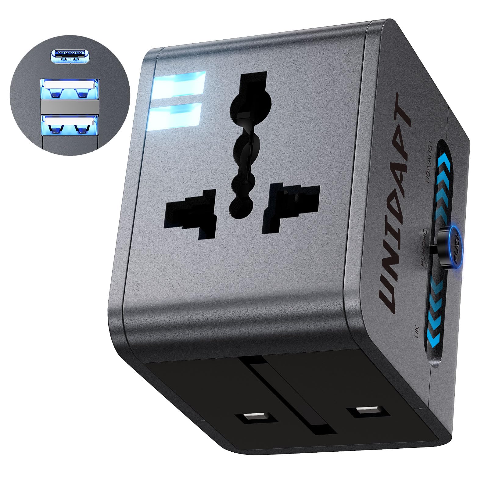 Unidapt Universal Travel Adapter, 4 in 1 International All in One Travel Charger Adapter for US, UK, Europe, AU, Worldwide Travel Adapter, Multi Adapter Plug-1 PD, 2 USB+Type C Port — Amazon image 8