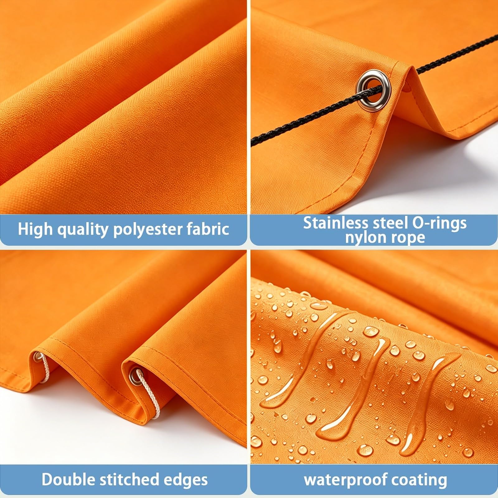 Toldo Retráctil de Onda 100 x 750 cm con Ojales y Cuerda, Vela Sombra Impermeable y Rectangular con Bloqueo UV y Resistencia a Desgarros para Jardín Porche Patio Barbacoa, Naranja