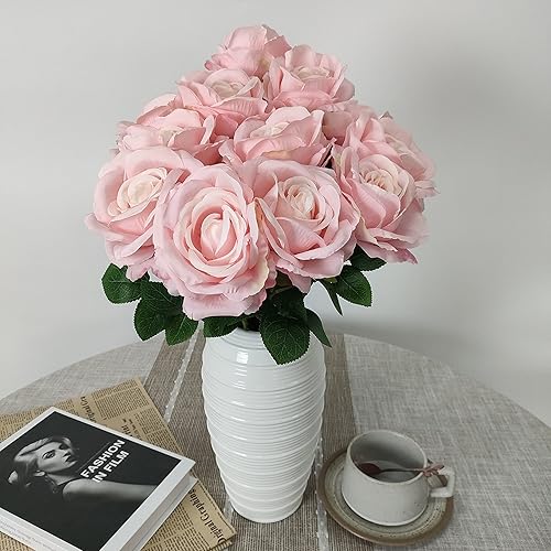 Miniatura 4 de Rosas artificiales rosas a granel, 12 piezas de rosas artificiales de color rosa claro, flores de color rosa claro, rosas artificiales a granel,