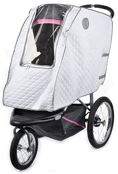 Masirs Baby Stroller Rain Cover - Universal Size, Provides Extra Warmth & Shields Child from Wind & Rain. Mesh Material for Ventilation & Reflective Trimming for Night Visibility. White, Quilted
