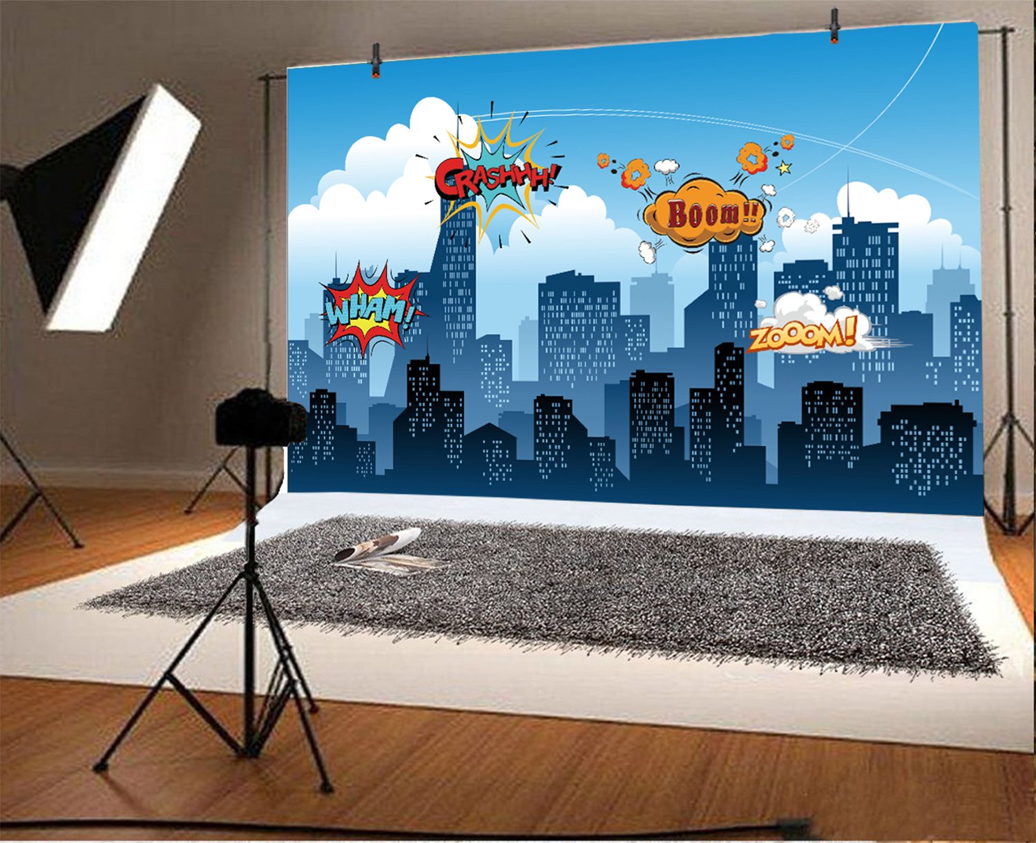 Yeele 10x8ft Little Superhero Backdrop Comic Superhero Cityscape Background for Photography Boy Girl Kid Birthday Baby Shower Party Banner Photo Booth YouTube Video Shoot Vinyl Studio Props