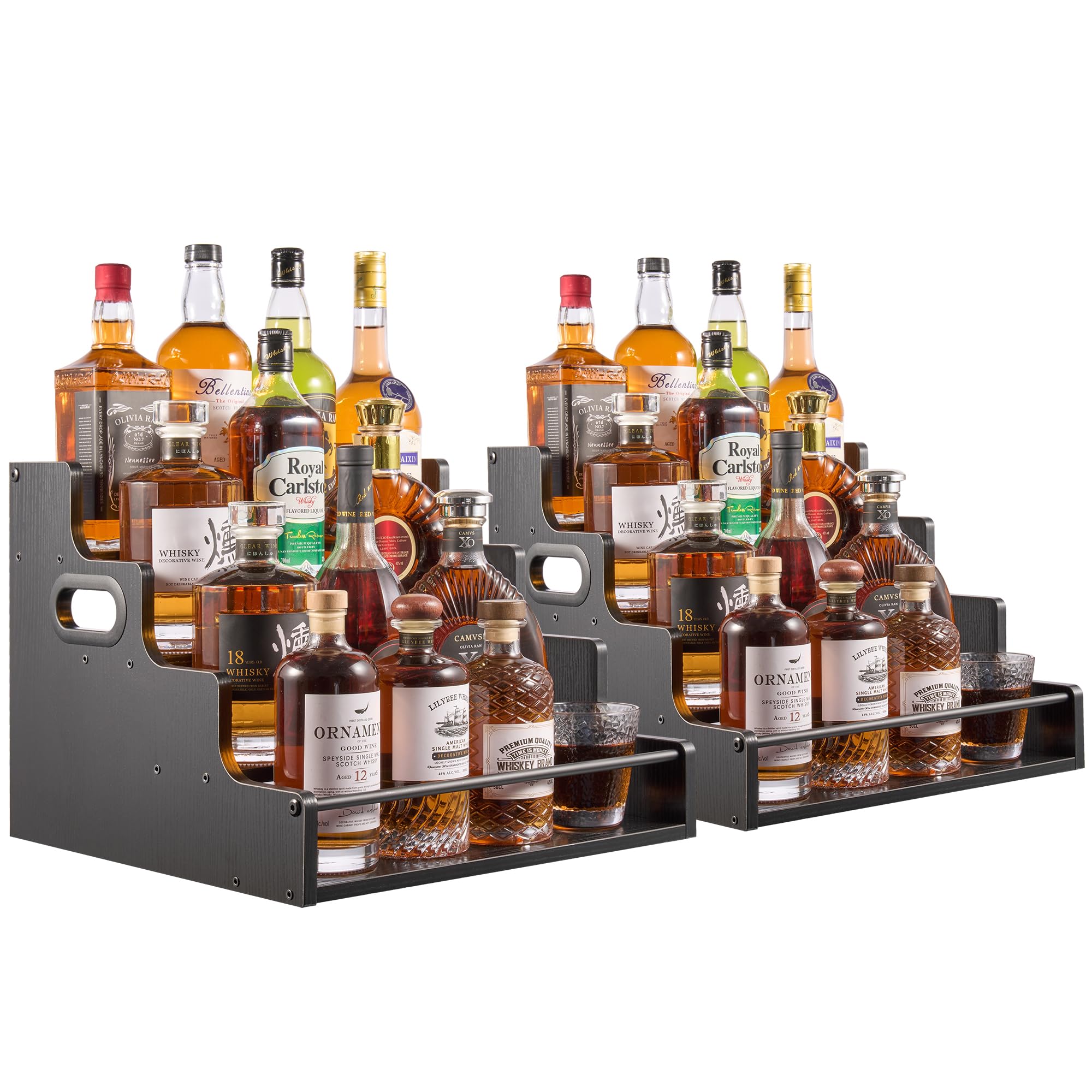 YQBRAO 2-Pack 4-Tier Liquor Bottle Display Shelf, 16-Inch, Black