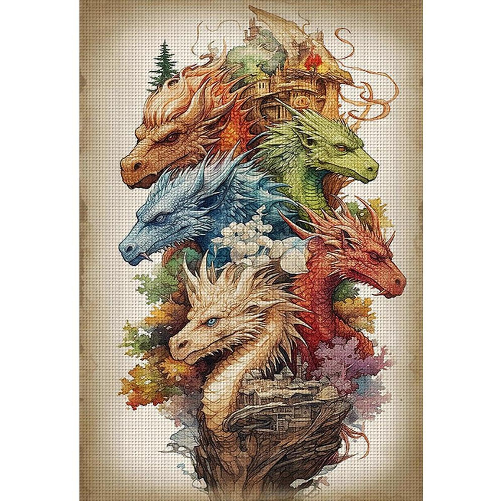 Full Embroidery Cotton Thread 14CT Counted Dragon Cross Stitch Kit 40x60cm