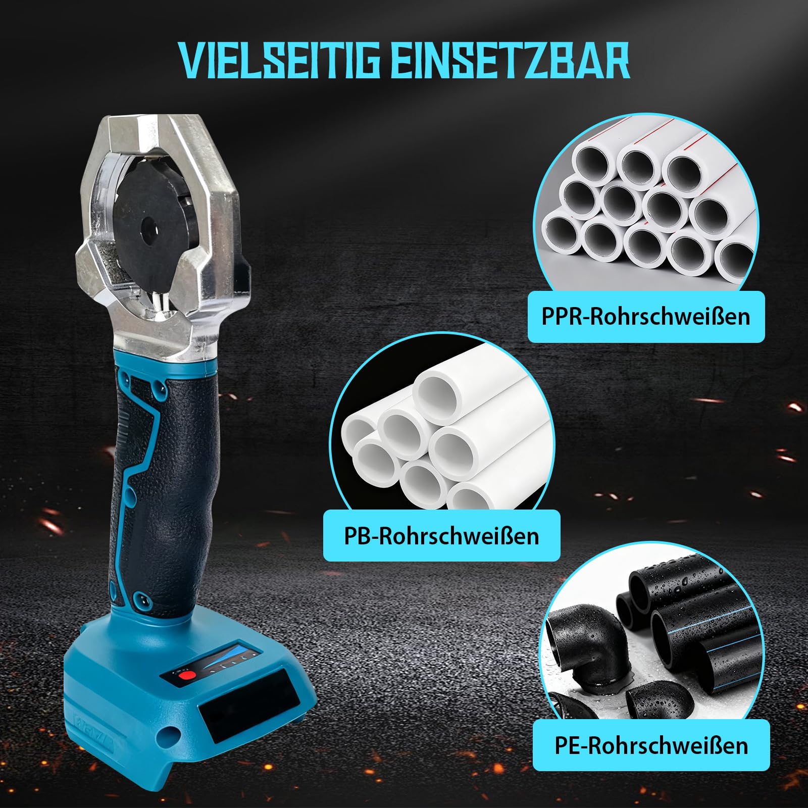 Muffenschweißgerät,Kunststoff Schweißgerät kompatibel mit Makita,Rohrschweißgerät,für PPR, PB, PE Usw,20,25,32 mm Drei Schneidköpfe,Schweißgerät für Stabile und langlebige Rohrverbindungen