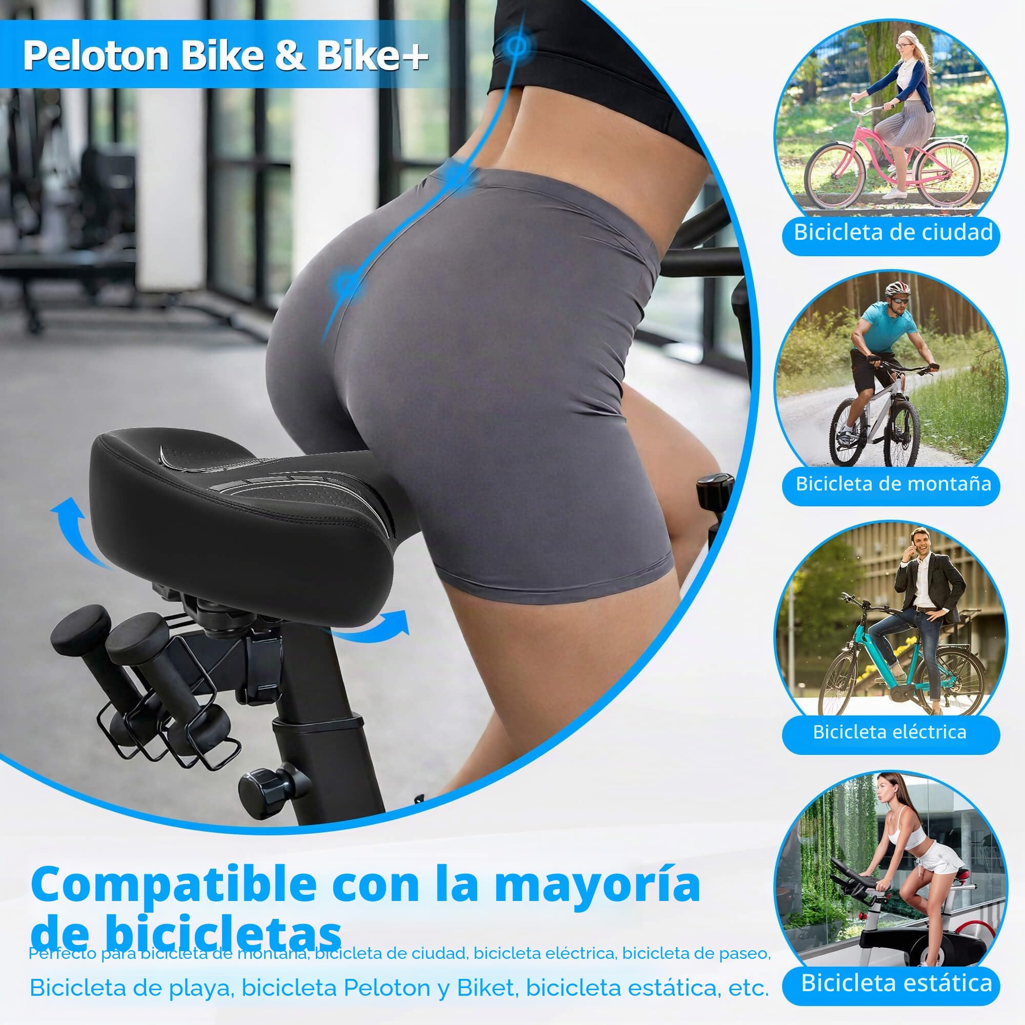 CDYWD Sillin Bicicleta Muy Comodo Hombres y Mujeres, Suave, con Suspensión Amortiguadora, Sillín Bicicleta con Respaldo, Sillín Bicicleta para MTB, Ebike, Bicicleta de Ciudad, Bicicleta Estática