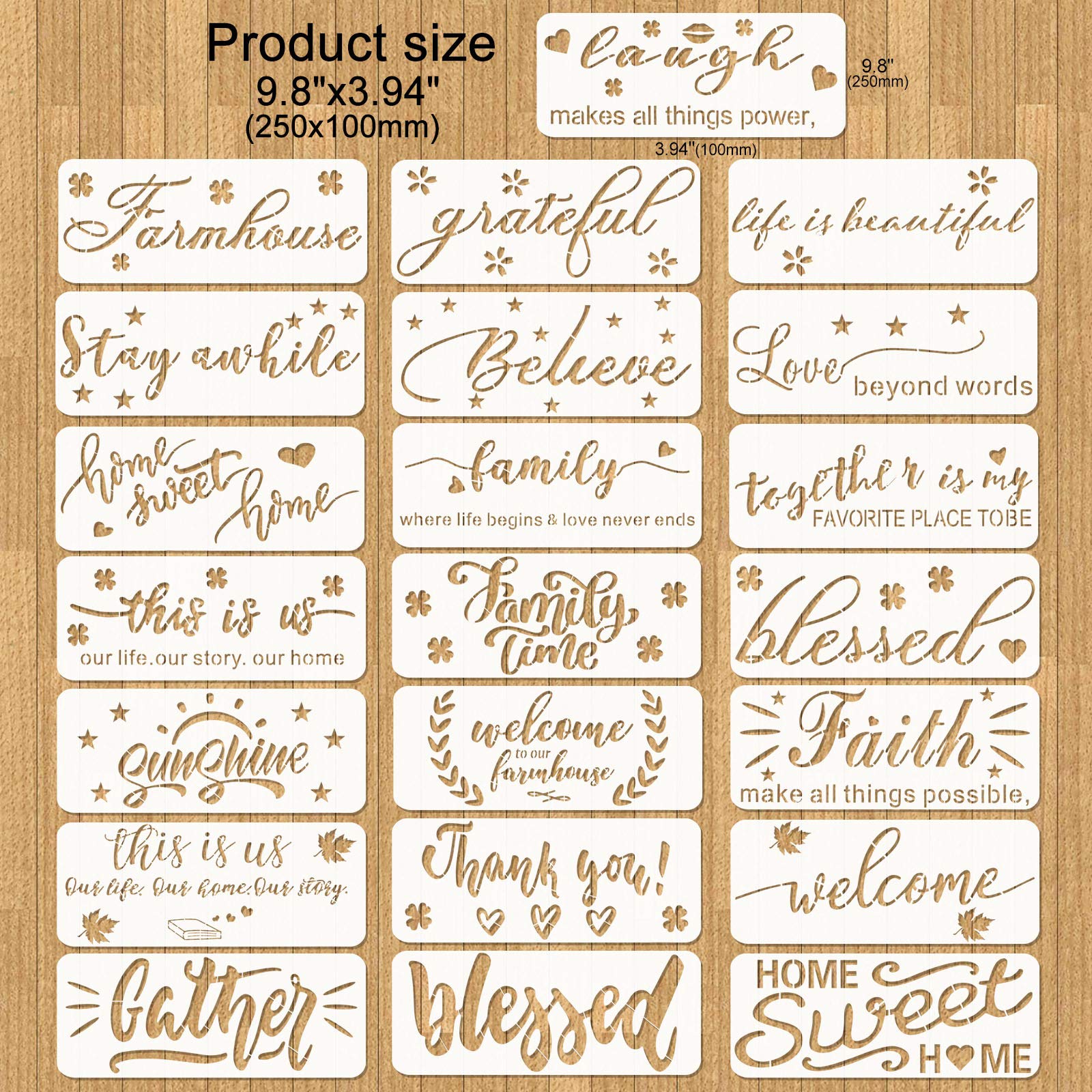 9 Stencil Per Pittura Motivazionali - Riutilizzabili, 20x20cm, Per Pareti, Legno E Tessuti - Foto 5