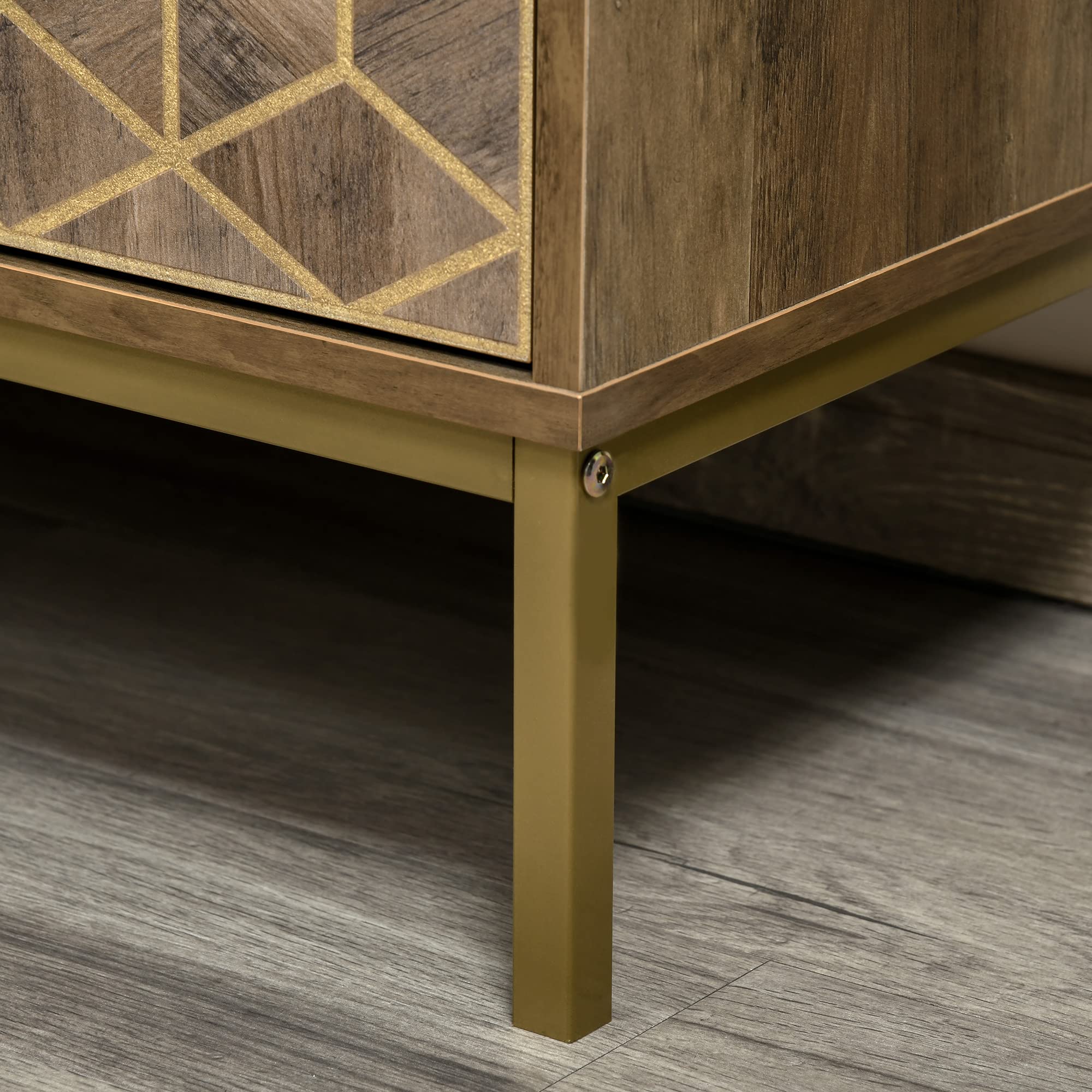 HOMCOM Mobile da Ingresso e Salotto Credenza 2 Ante in Legno 99x39x75.5cm | Moderna, Decori Dorati, Gambe in Acciaio