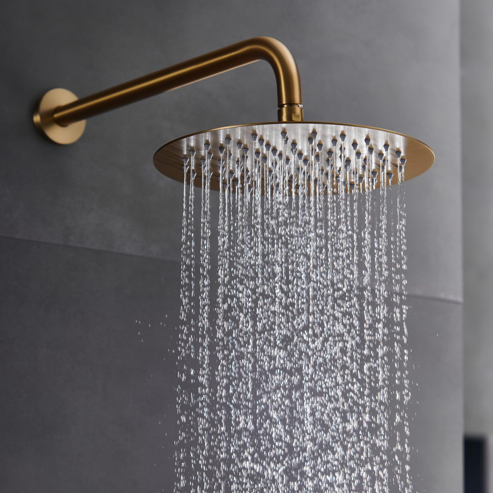 IMEX - Soffione Doccia Effetto Pioggia Ø25cm Oro Spazzolato | Soffione Rotondo Slim e Anticalcare per Colonna Doccia | Realizzato in Acciaio Inox S.304 | Ricambio Originale IMEX