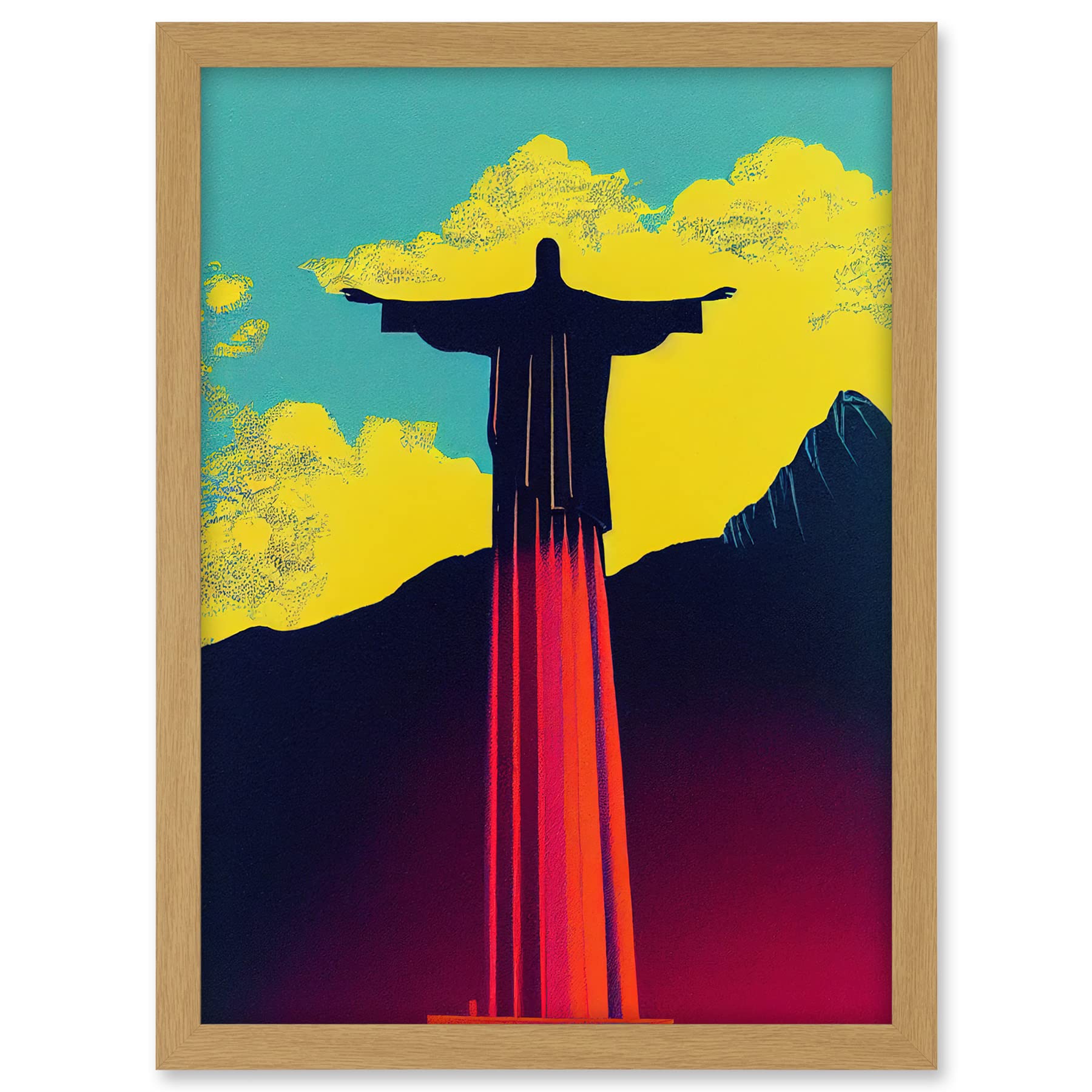 Wee Blue Coo Christ the Redeemer Rio Brazil Pop Art Artwork Framed A3 Wall Art Print