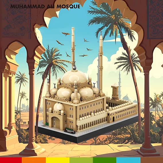 Architecture Alabaster Mosque Building Block Set — 620PCS Egypt Citadel Landmark Model for Display, Collectible Architecture Bricks Kit for Home Decor, City Street View, Idea Gift for Adult,Teen
