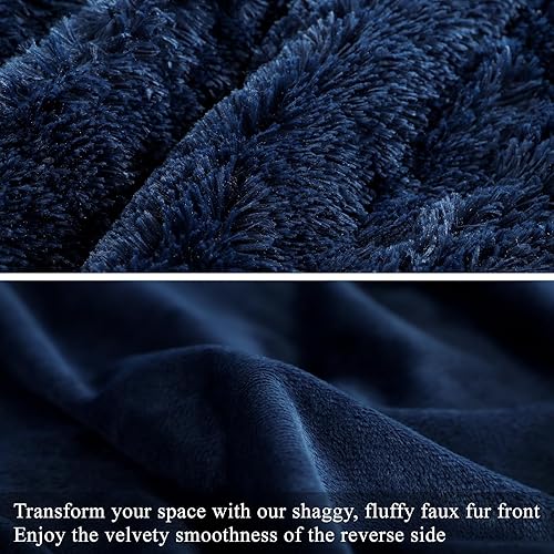 Miniatura 7 de Aisbo Funda de edredón de piel sintética Queen  Funda de edredón peluda de felpa mullida tamaño Queen con cierre de botón, juego de funda de edredón