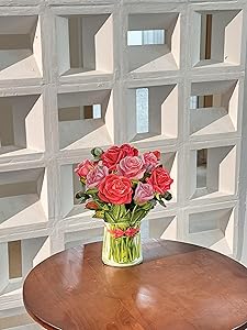 Pop Up Flower Card, 3D Greeting Card Red Rose Bouquet For Wife, Girlfriend Romantic Gift for Anniversary, Valentines Day