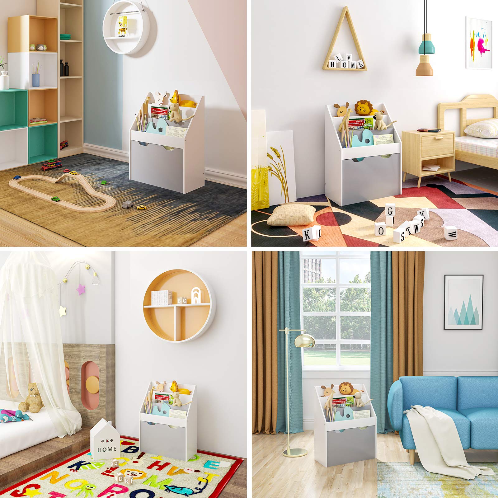 WOLTU Kinderregal Bücherregal Regal für Kinder, Spielzeugregal 3 Regale Aufbewahrungstruhe mit Räder, Baby Standregal aus Holz Mehrzweck Organizer für Kinderzimmer