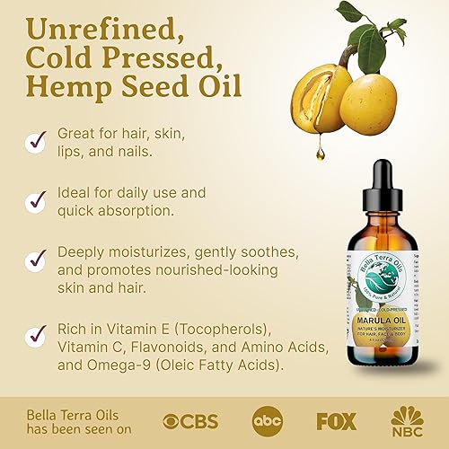 Miniatura 3 de Bella Terra Oils Aceite de marula 4 oz prensado en frío Sin refinar Orgánico Un solo ingrediente Aceite de lujo Antienvejecimiento Rico en