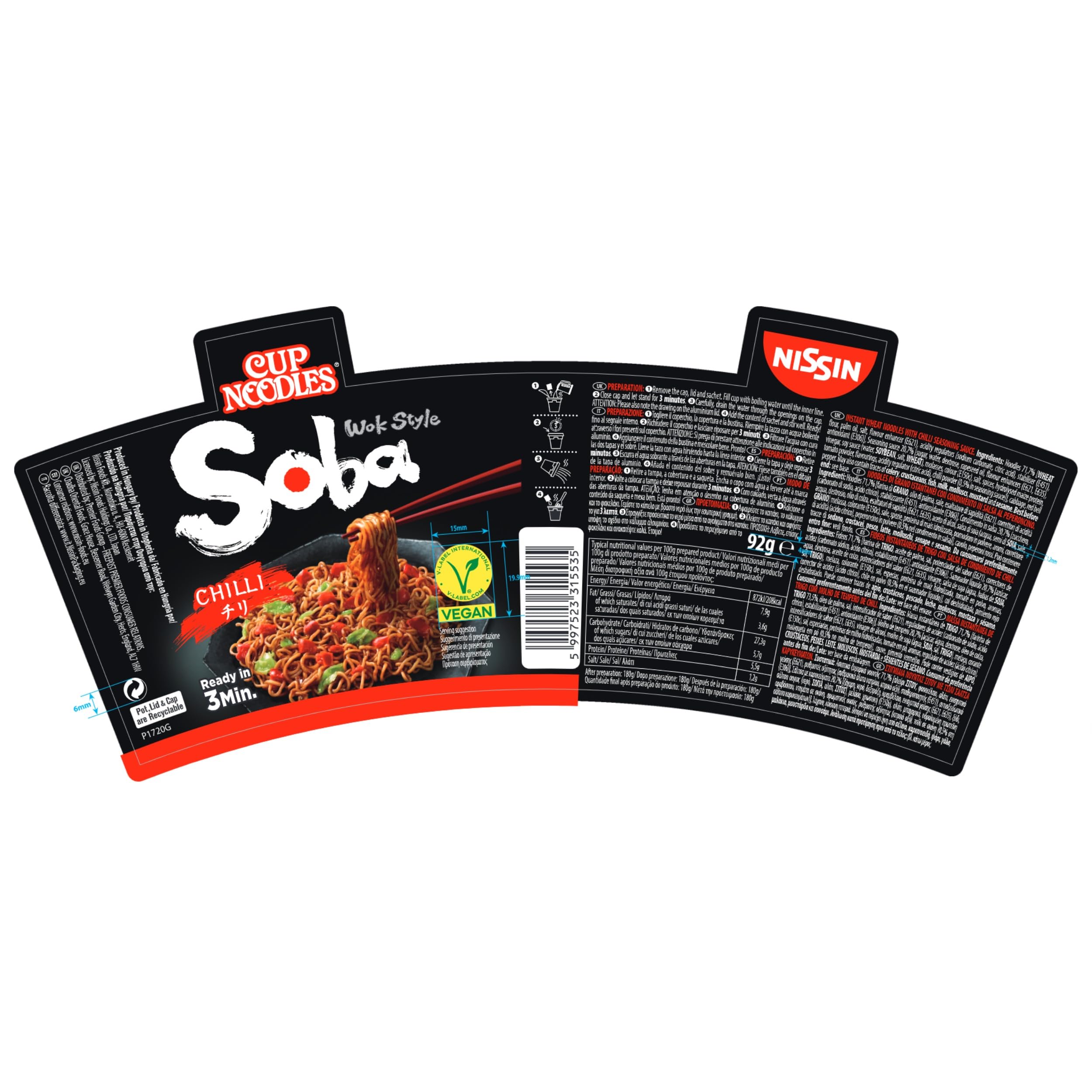 Nissin Tallarines soba con chile y salsa yakisoba, 92 g