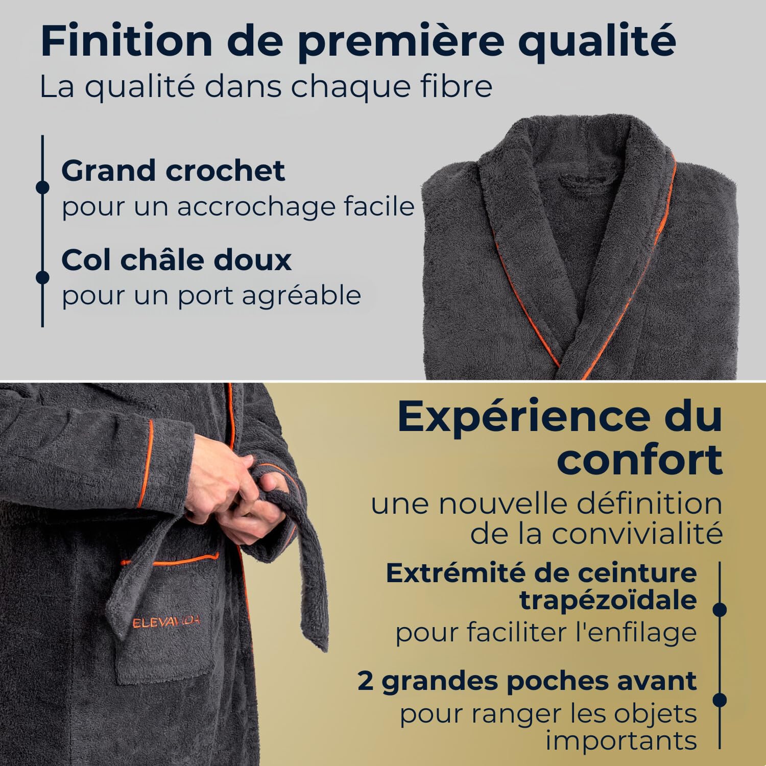 Nouveauté du produit : peignoir pour homme en coton douillet gris anthracite – extra doux et confortable – Taille S/M/L/XL/XXL – Peignoir de sauna en éponge – Certifié Oeko-Tex