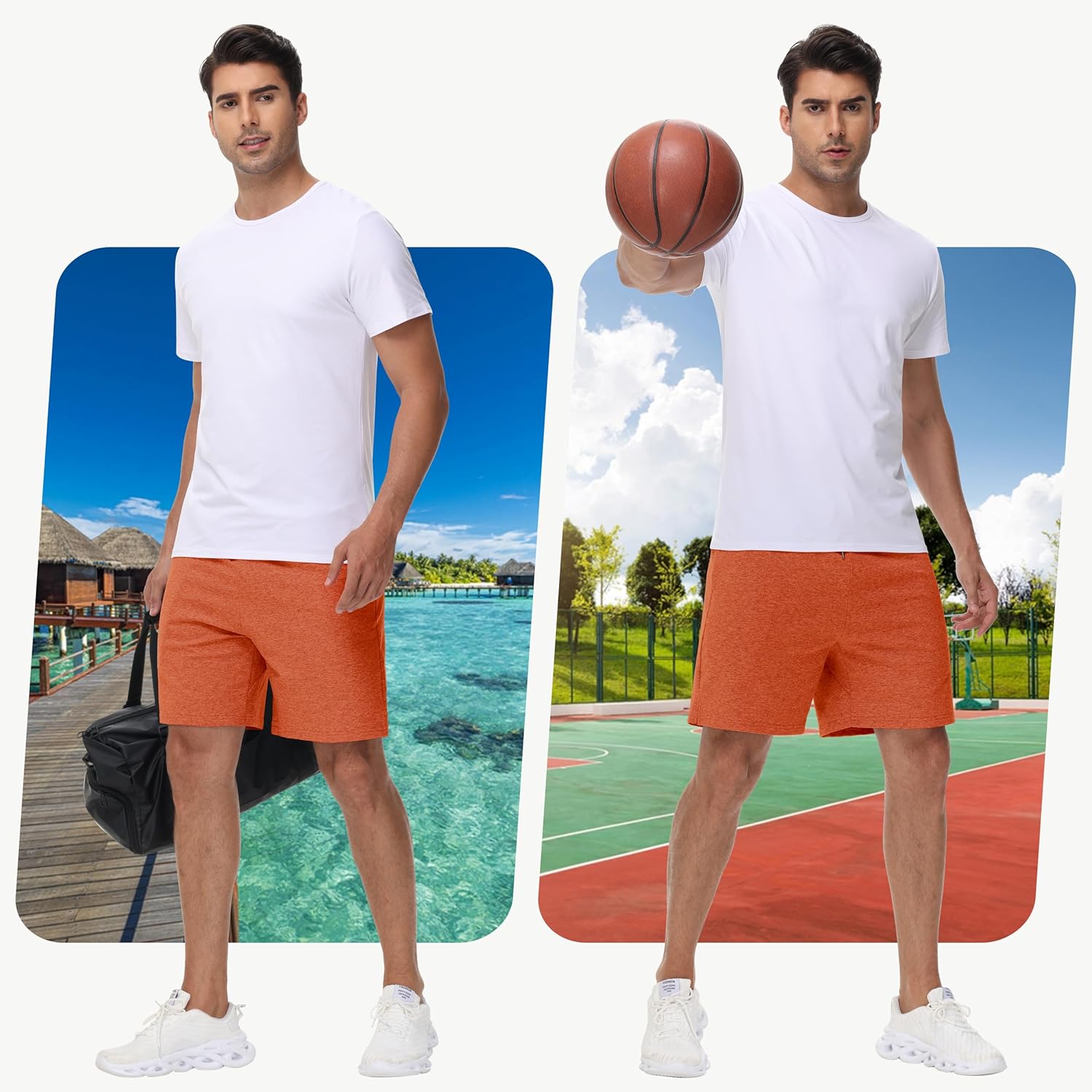 JWM Men's 7" Sweat Shorts Orange - Image 4