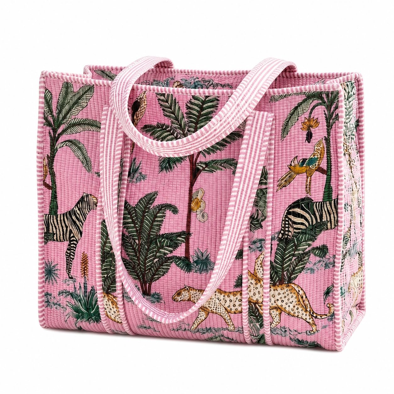 Cotton Tote Bag for Women | Tropical Jungle Print Shoulder Handbag | Large Reusable Shopping Bag for Office College Travel Beach Picnic Everyday Carry Eco Friendly Tote-image-37