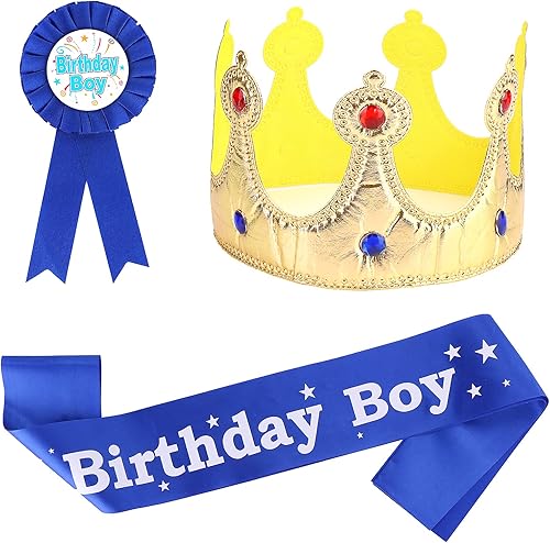 Corona de rey de cumpleaños, banda para niño, botones y accesorios de vestir para celebración de cumpleaños